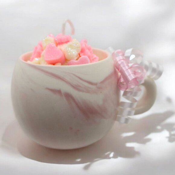 Hand-Poured Soy Candle ✦ Pink Marbled Ceramic Mug ✦ Orchid Ylang-Ylang Orange - Picture 9 of 10